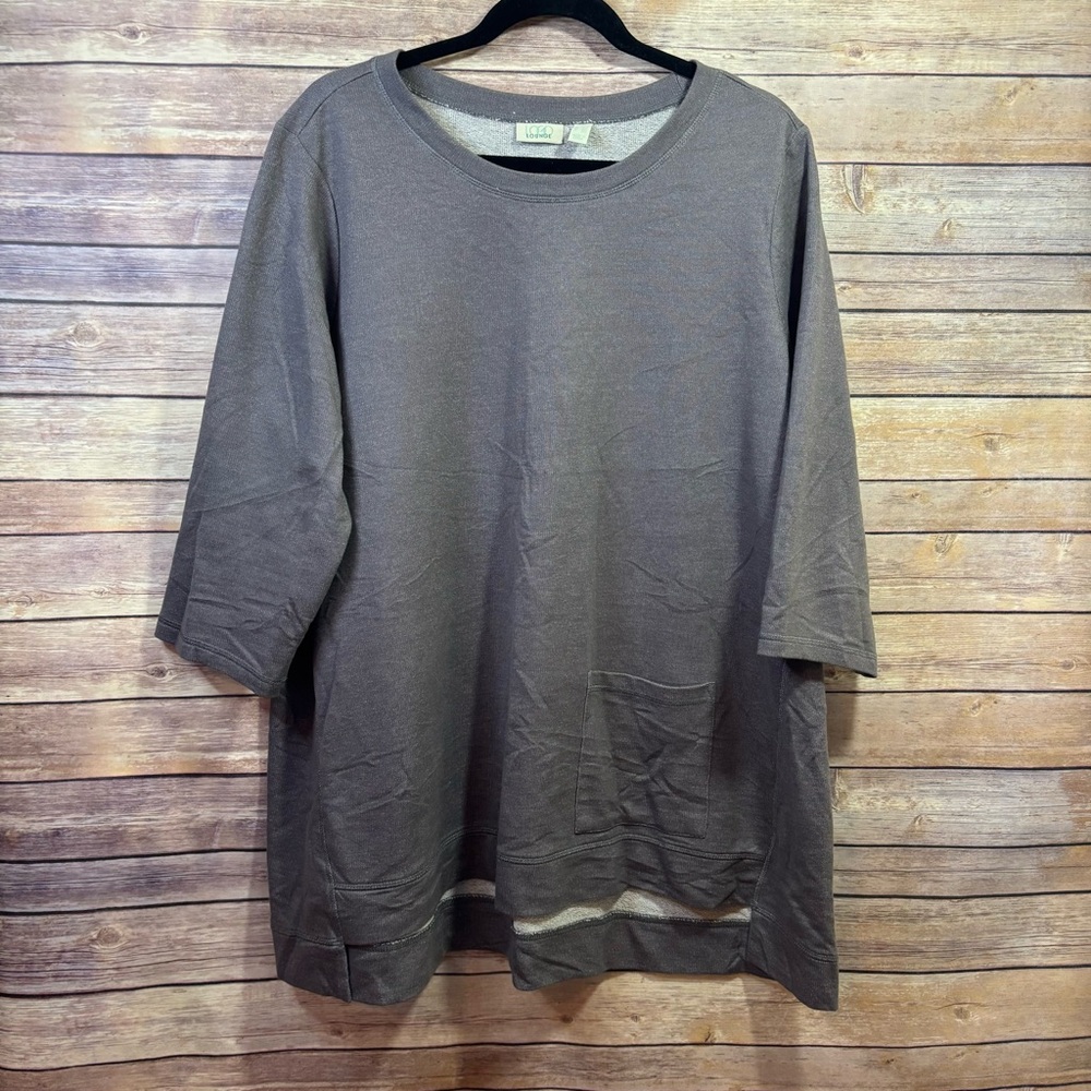 LOGO Lounge Gray 3/4 Sleeve Sweatshirt Asymmetrical Hem Size 1X